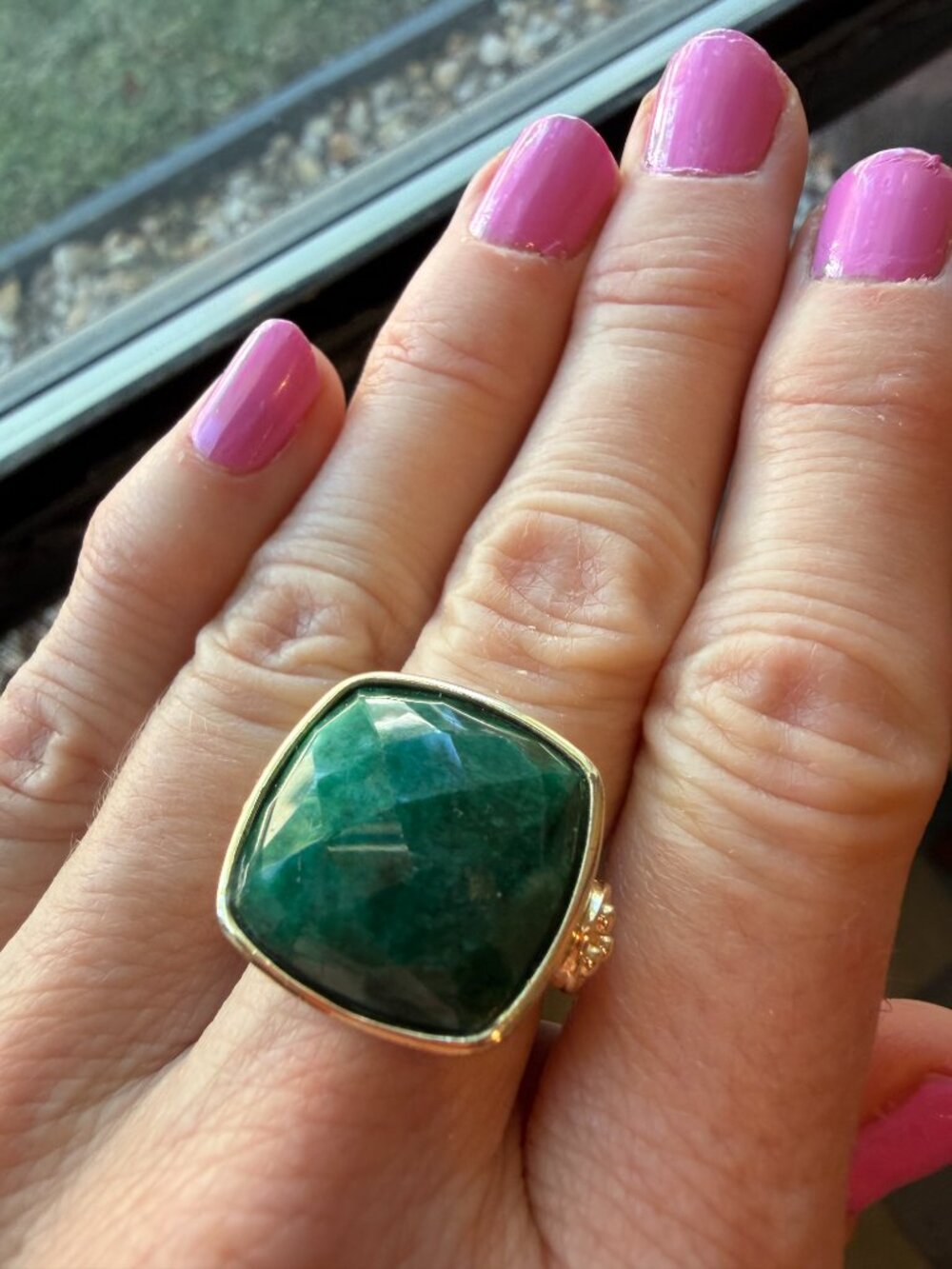 NEW Connie Craig Carroll Green Beryl Cushion Checkerboard Cut Ring - Picture 12 of 16
